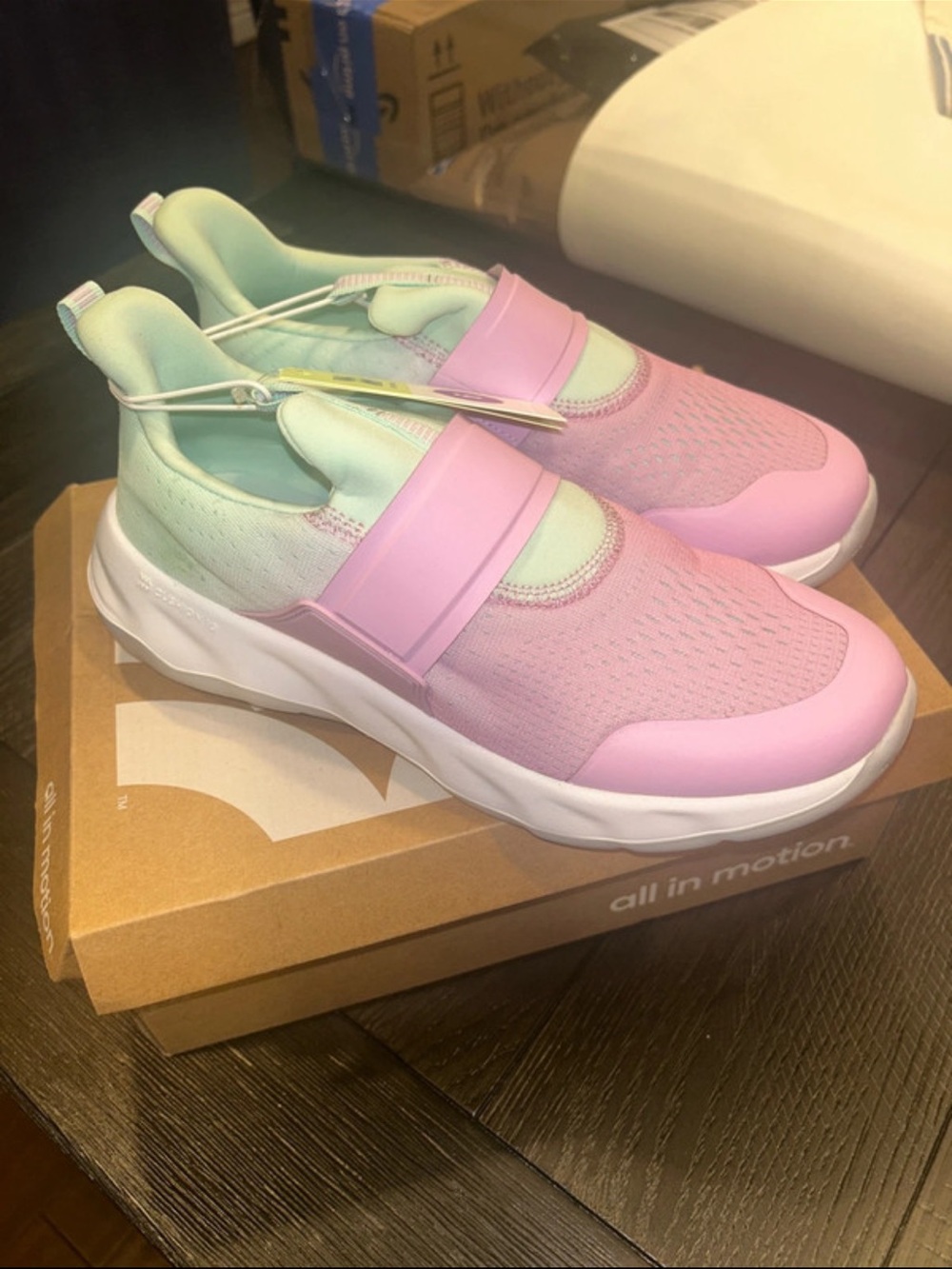 all in motion Pink and Mint Slip-On Slip-Resistant Kids Sneakers